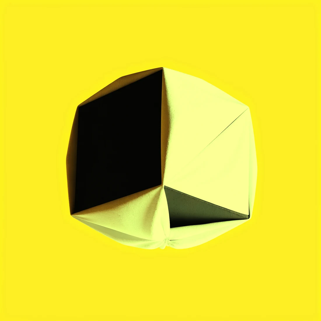 A black cube wrapped and sealed in white fabric